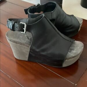 Black Leather Wedge Sandals